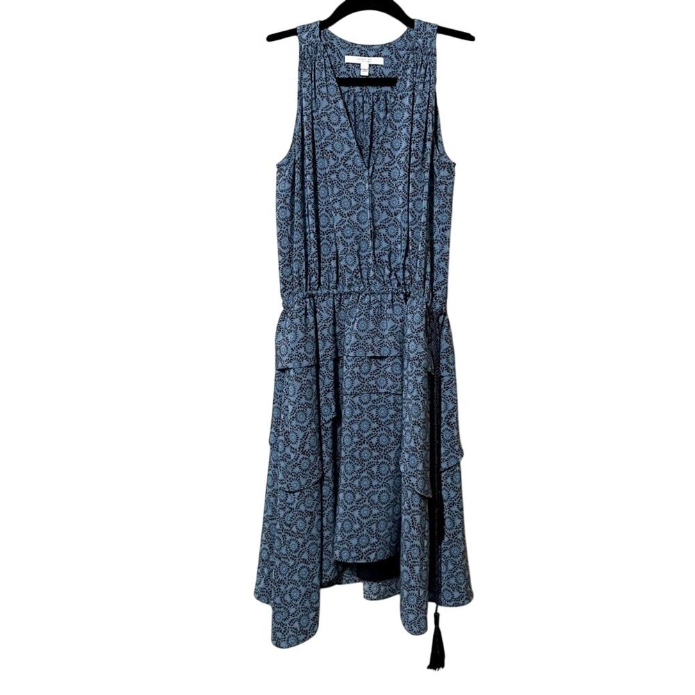 Derek Lam 10 Crosby Blue Brown Silk Sleeveless Tiered Mini Dress Womens 2 Boho